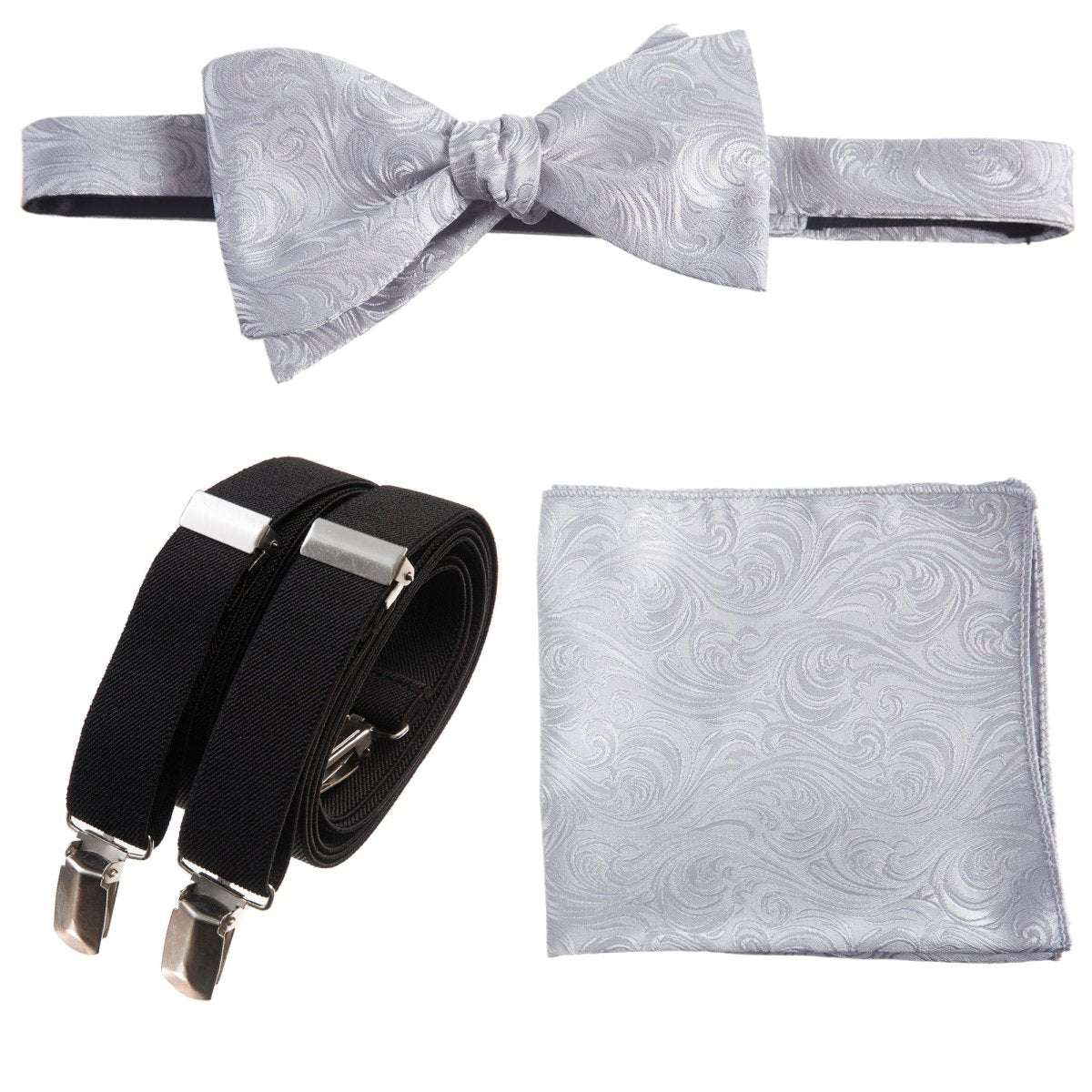 Self-tie Bow Tie & Pocket Square Paisley Jacquard with Adjustable Stretch Suspender - Tuxgear