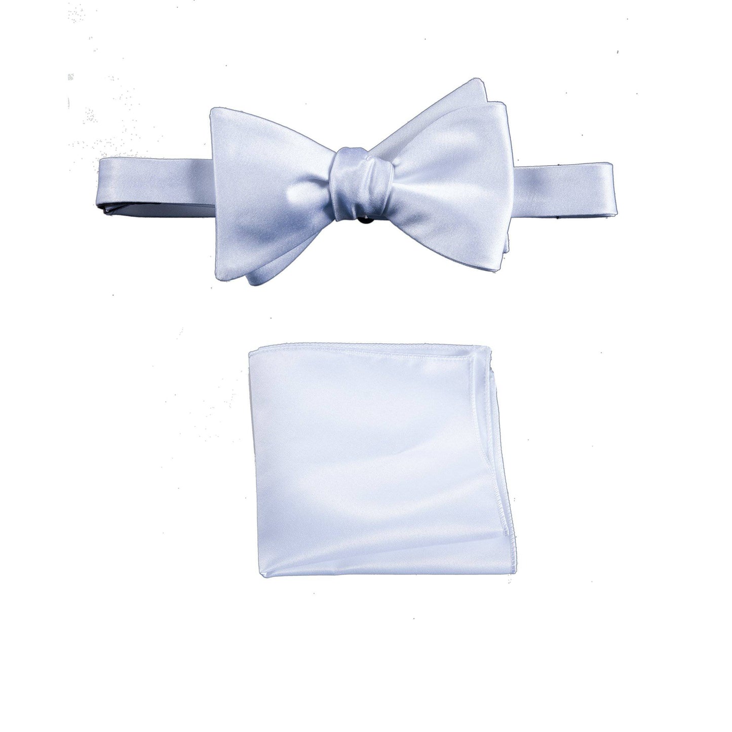 White Selftie Bow Tie and Pocket Square Handkerchief Set for Men