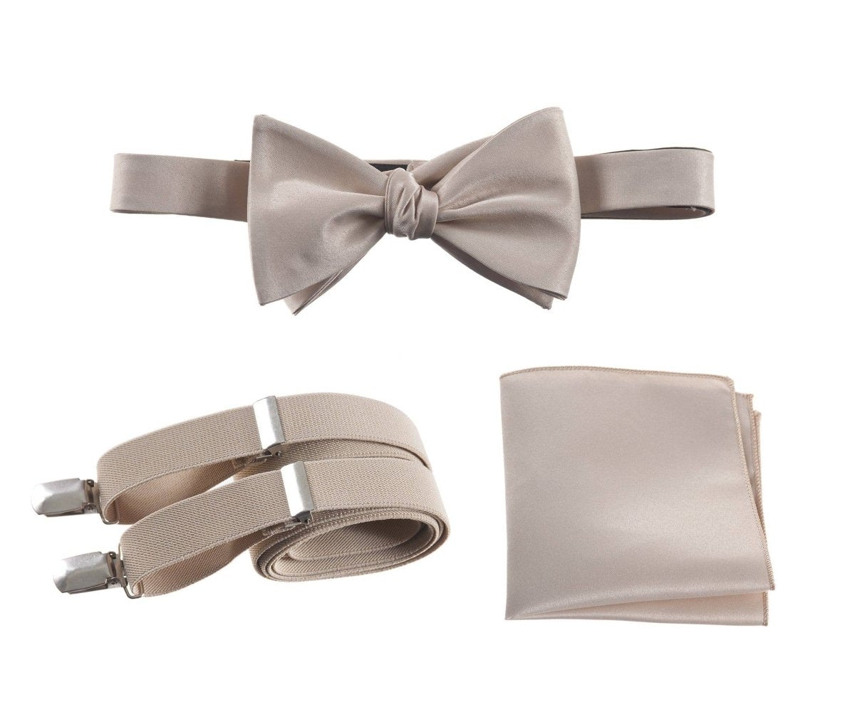 Adjustable Self-tie Bow Tie Stretch Suspender and Pocket Square Set - Tuxgear