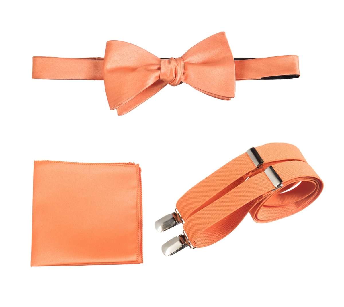 Adjustable Self-tie Bow Tie Stretch Suspender and Pocket Square Set - Tuxgear