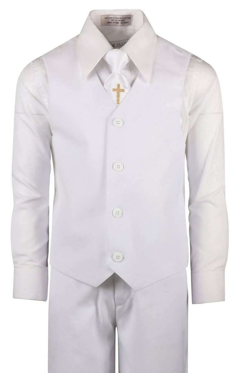 Boys Communion Slim Fit Suit with Religious Cross Neck Tie 