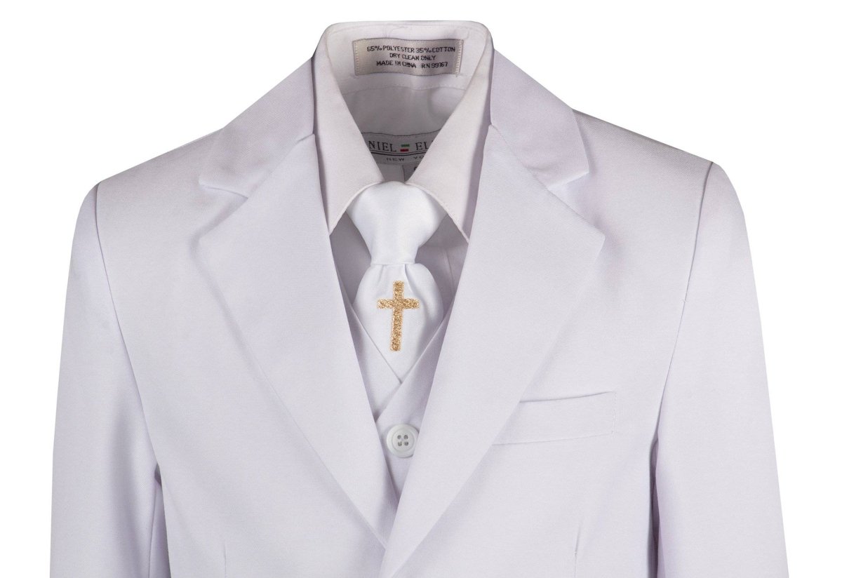 Boys Communion Slim Fit Suit with Religious Cross Neck Tie 