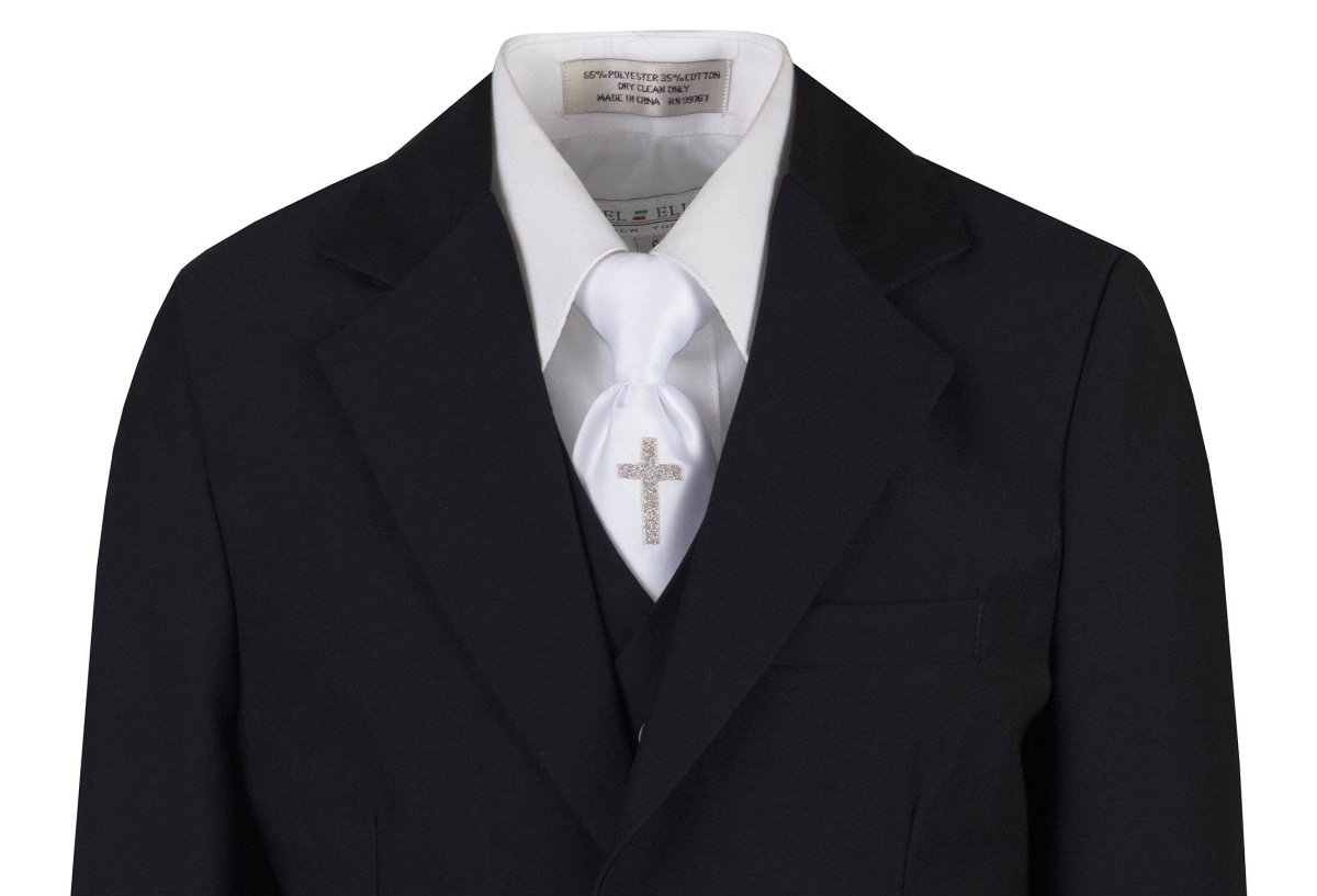 Boys Communion Slim Fit Suit with Religious Cross Neck Tie 