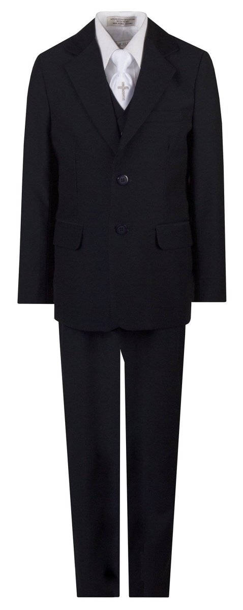 Boys Communion Slim Fit Suit with Religious Cross Neck Tie 