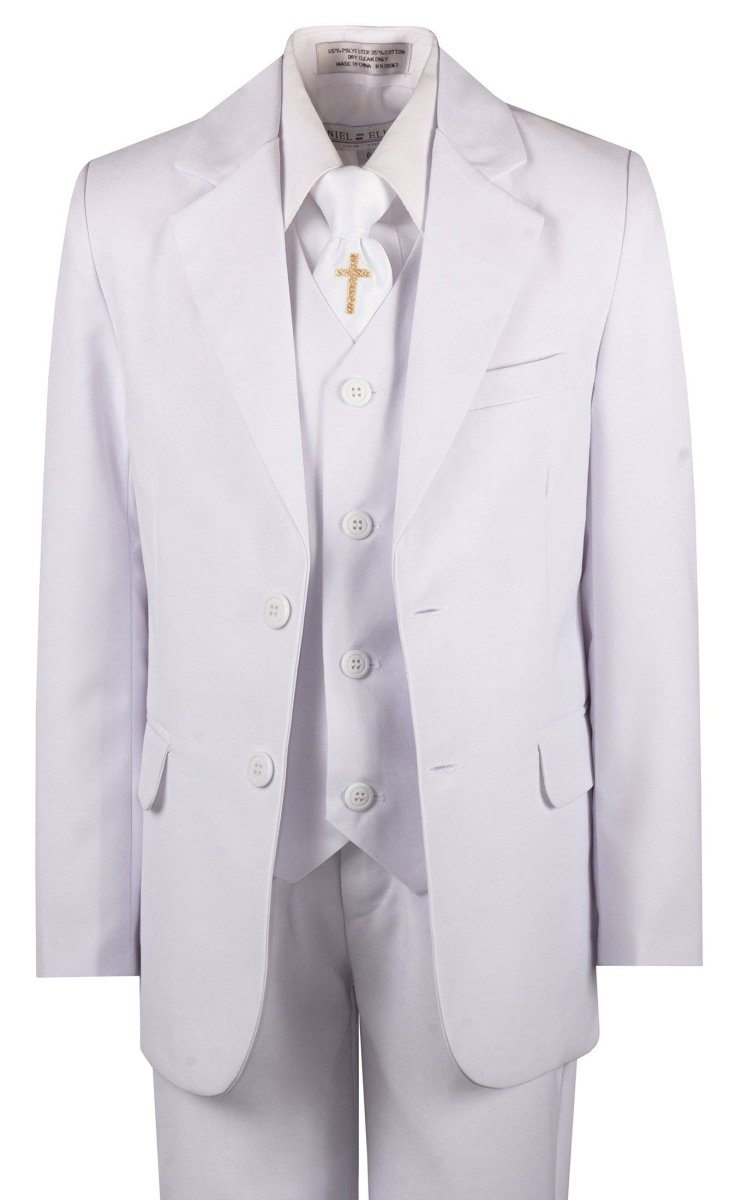 Boys Communion Slim Fit Suit with Religious Cross Neck Tie 