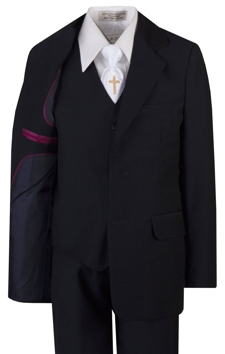 Boys Communion Slim Fit Suit with Religious Cross Neck Tie 