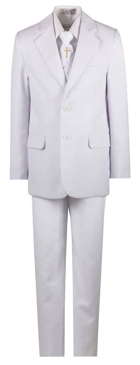 Boys Communion Slim Fit Suit with Religious Cross Neck Tie 