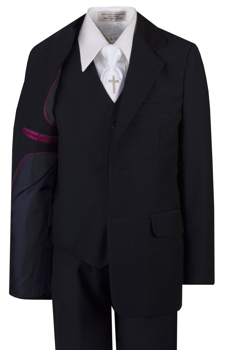 Boys Communion Slim Fit Suit with Religious Cross Neck Tie 