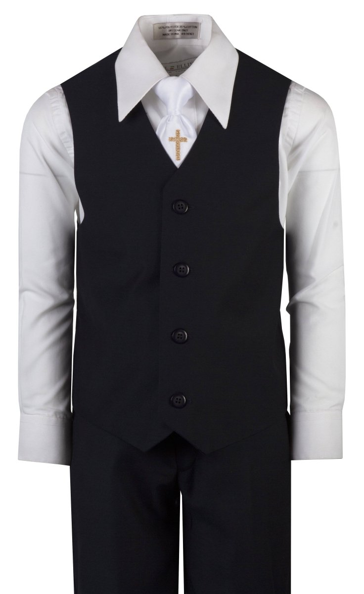 Boys Communion Slim Fit Suit with Religious Cross Neck Tie 