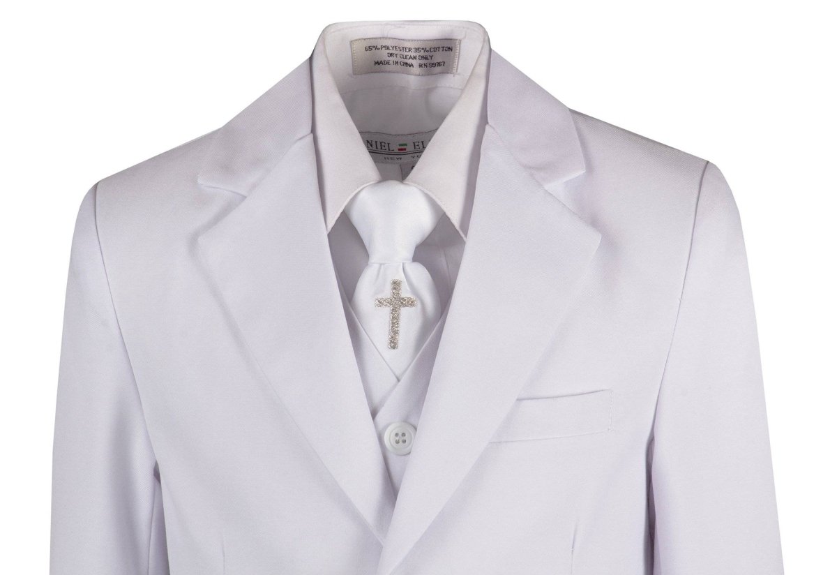 Boys Communion Slim Fit Suit with Religious Cross Neck Tie 