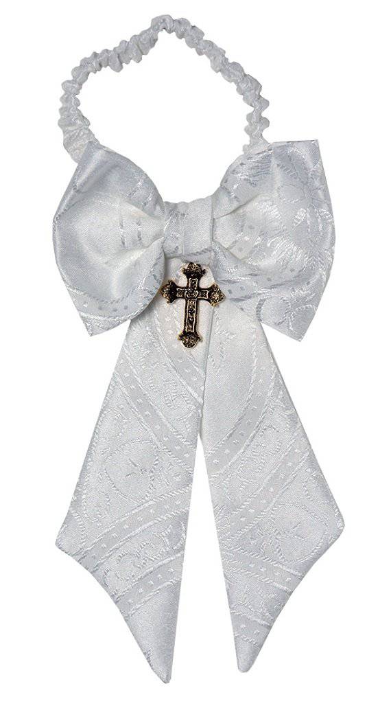 Boys First Holy Communion White Clergy Jacquard Armband with Cross 