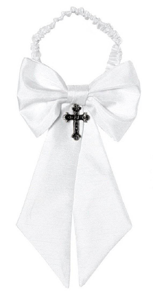 Boys First Holy Communion White Silk Shantung Armband with Religious Cross 