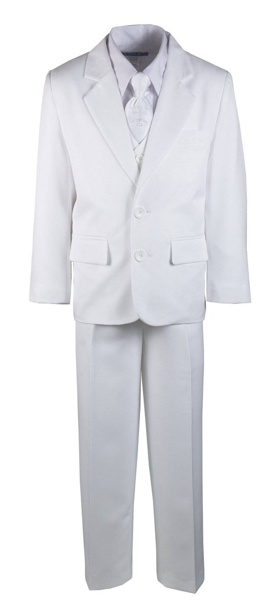 Boys Regular Fit Suit with Embroidered Communion Cross Neck Tie 