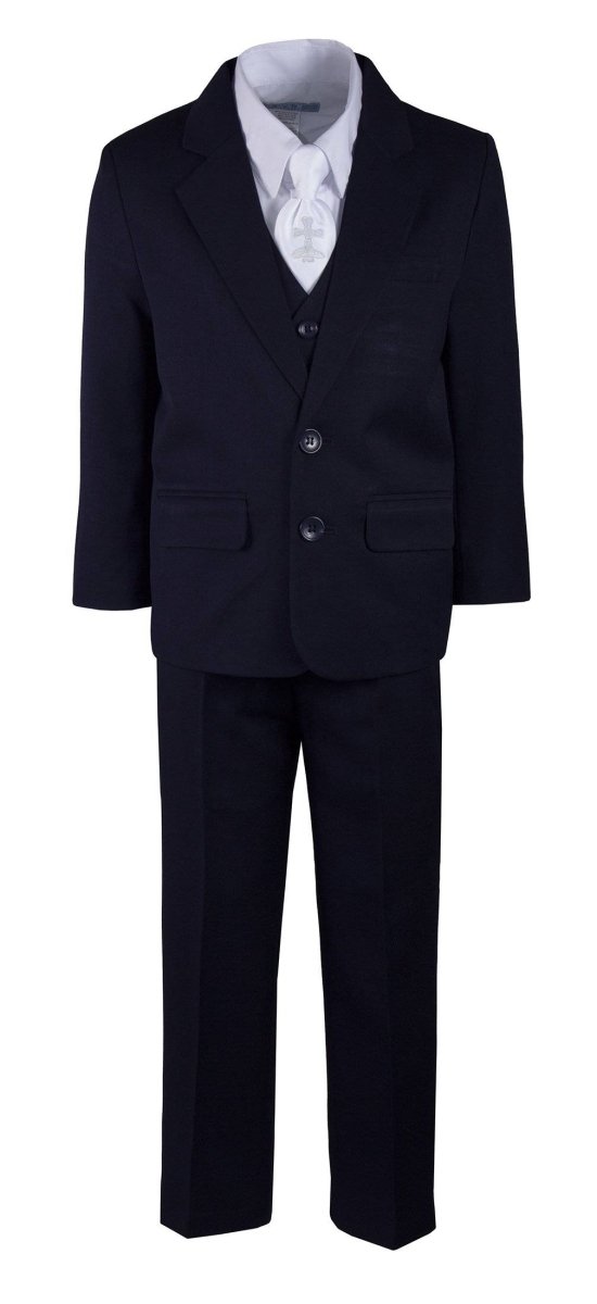 Boys Regular Fit Suit with Embroidered Communion Cross Neck Tie 