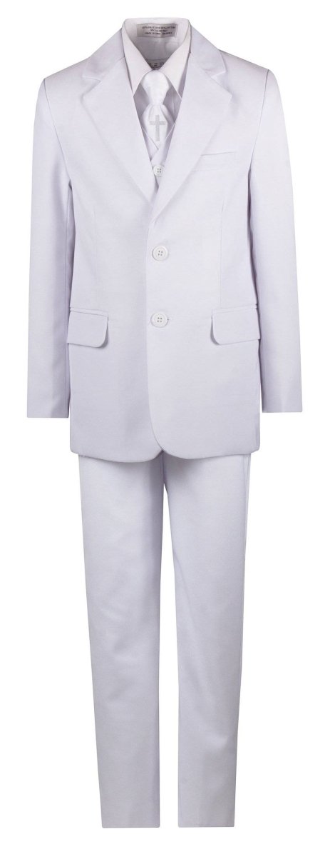 Boys Slim Fit Communion Suit with Religious Cross Neck Tie 