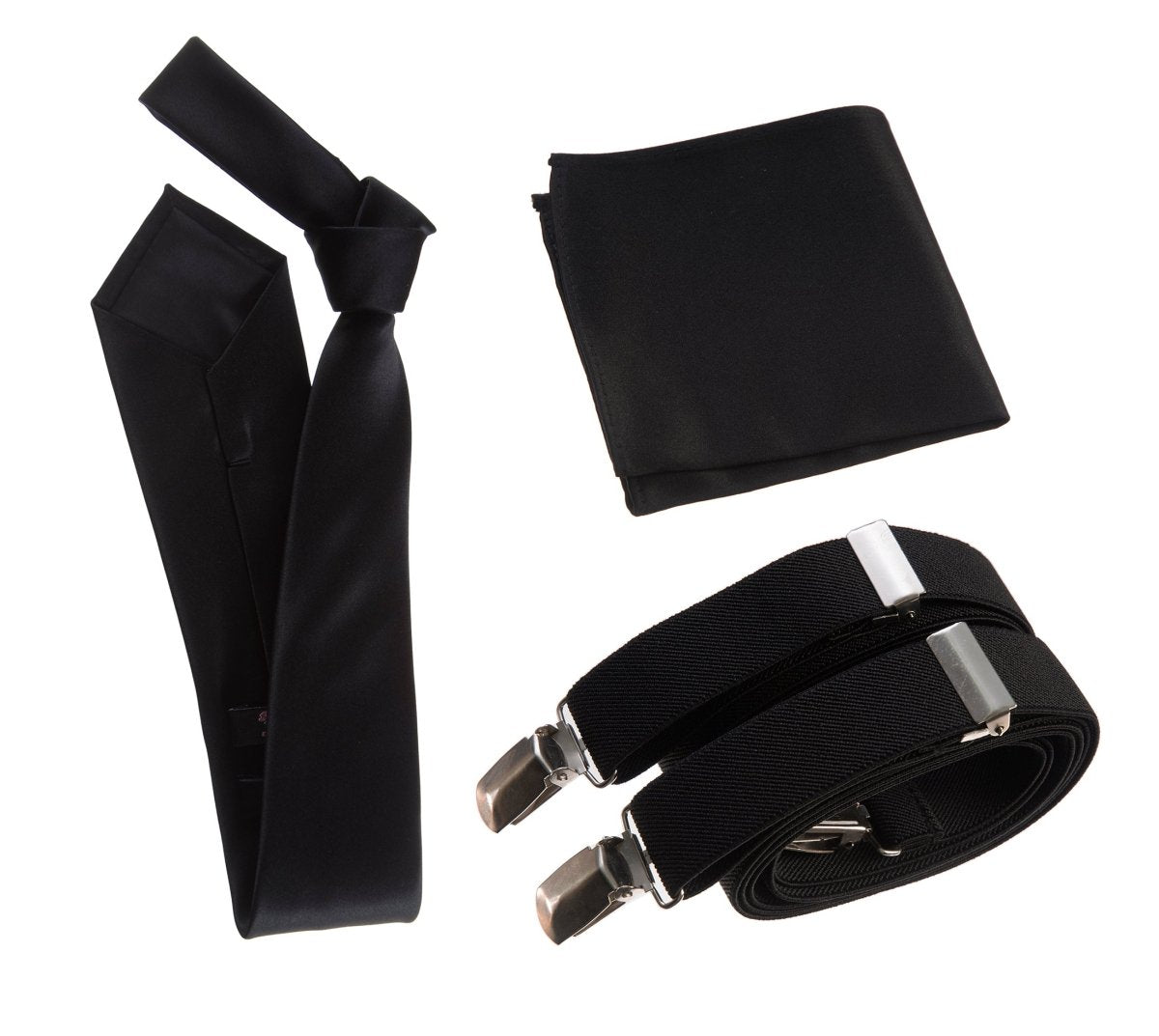 Classic Windsor Self Tie Necktie Suspenders and Pocket Square 