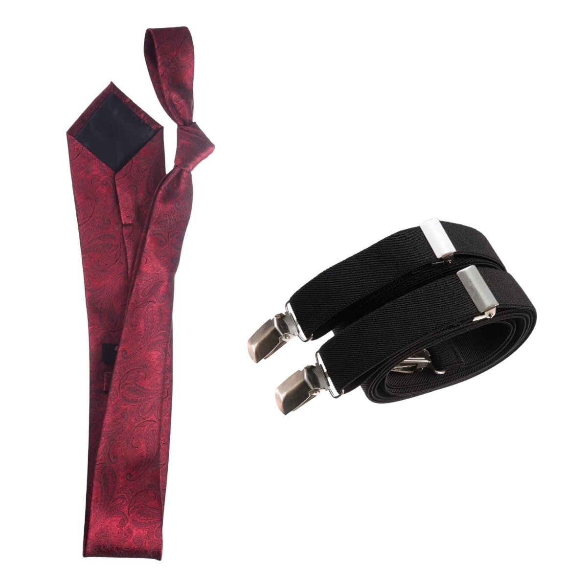 Classic Windsor Self Tie Paisley Jacquard Necktie and Suspenders 