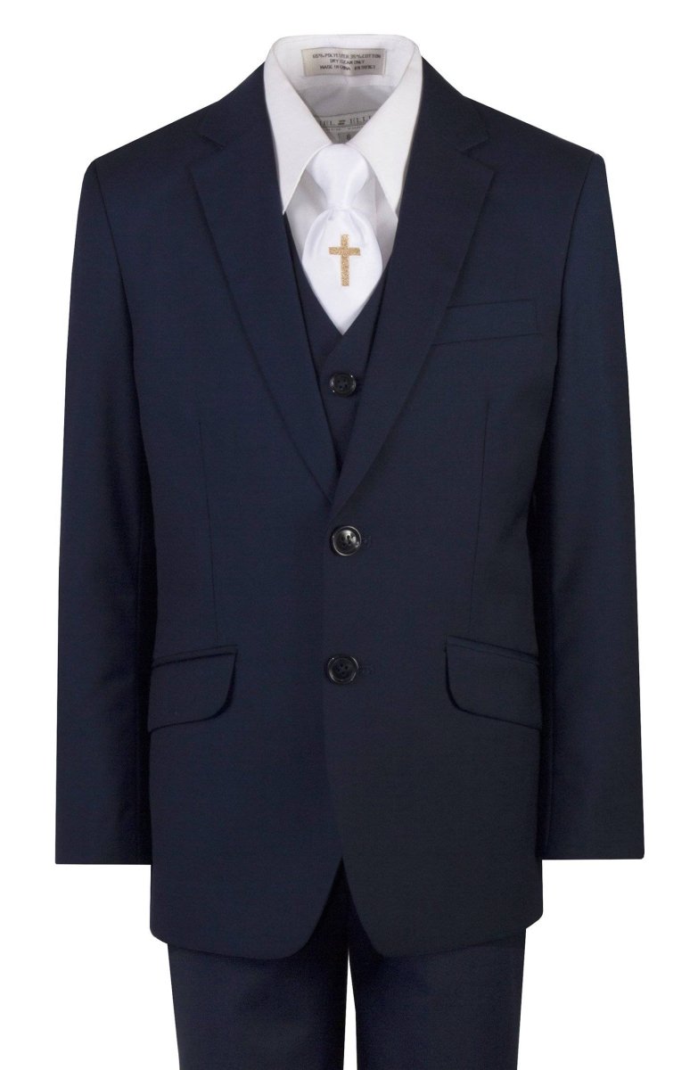 Navy Blue Slim Fit Communion Suit Religious Cross Neck Tie Boys Youth Sizes 