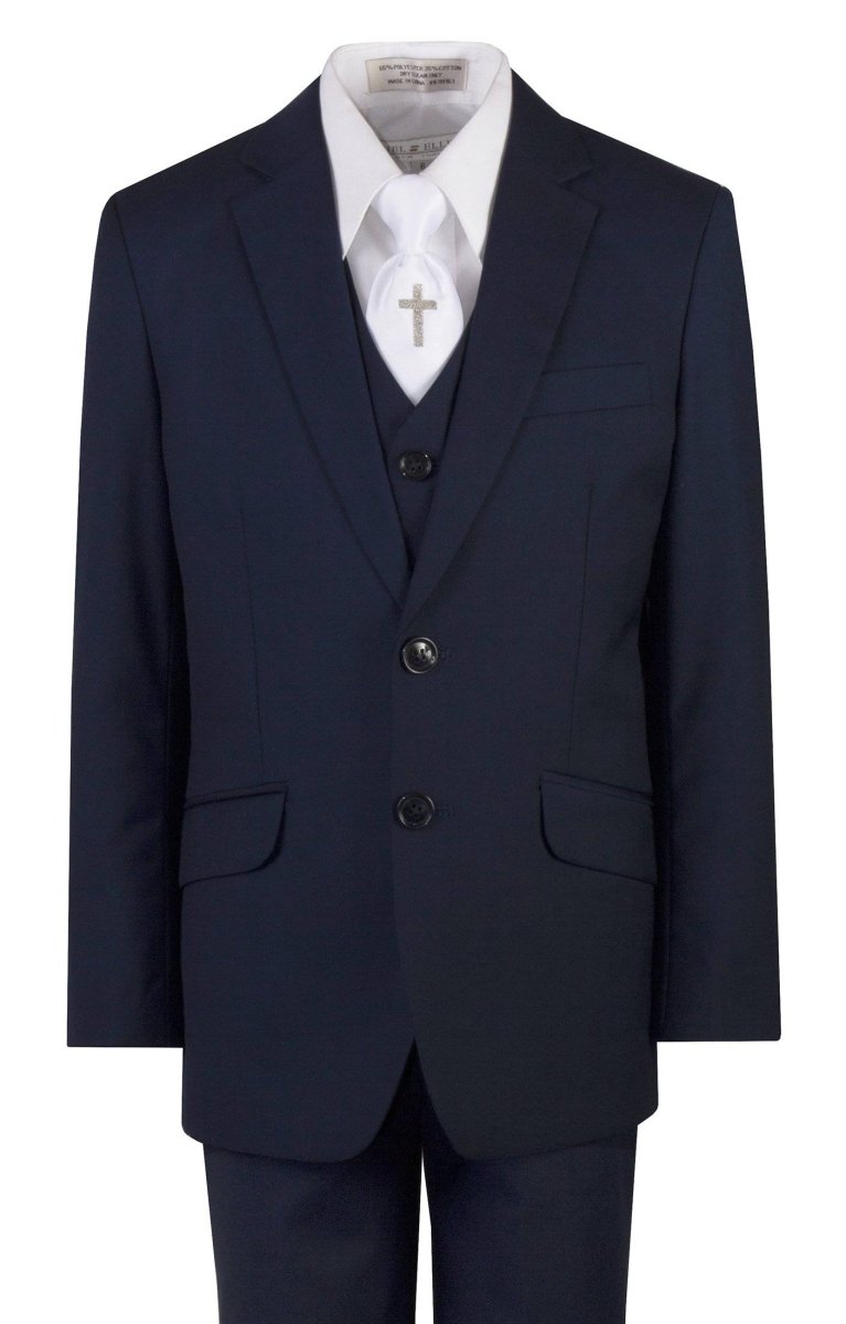 Navy Blue Slim Fit Communion Suit Religious Cross Neck Tie Boys Youth Sizes 