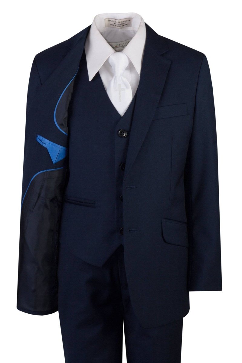 Navy Blue Slim Fit Communion Suit Religious Cross Neck Tie Boys Youth Sizes 