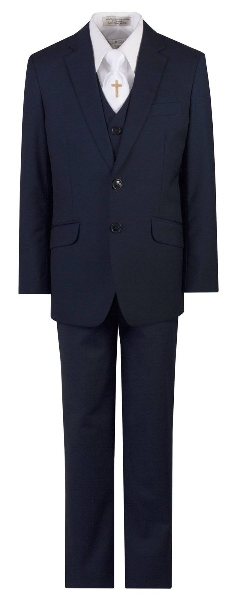 Navy Blue Slim Fit Communion Suit Religious Cross Neck Tie Boys Youth Sizes 