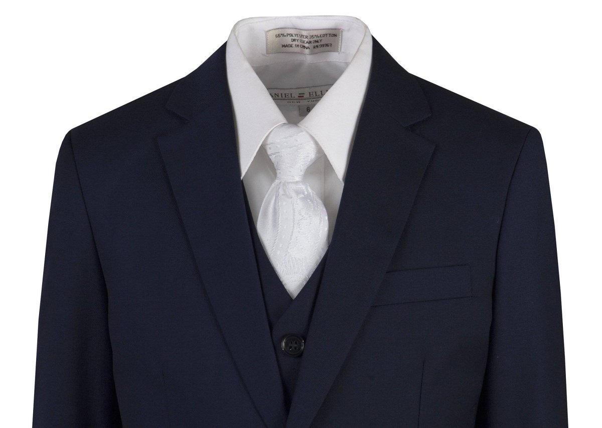 Navy Blue Slim Fit Suit Clergy Jacquard Neck Tie Boys and Youth Sizes 