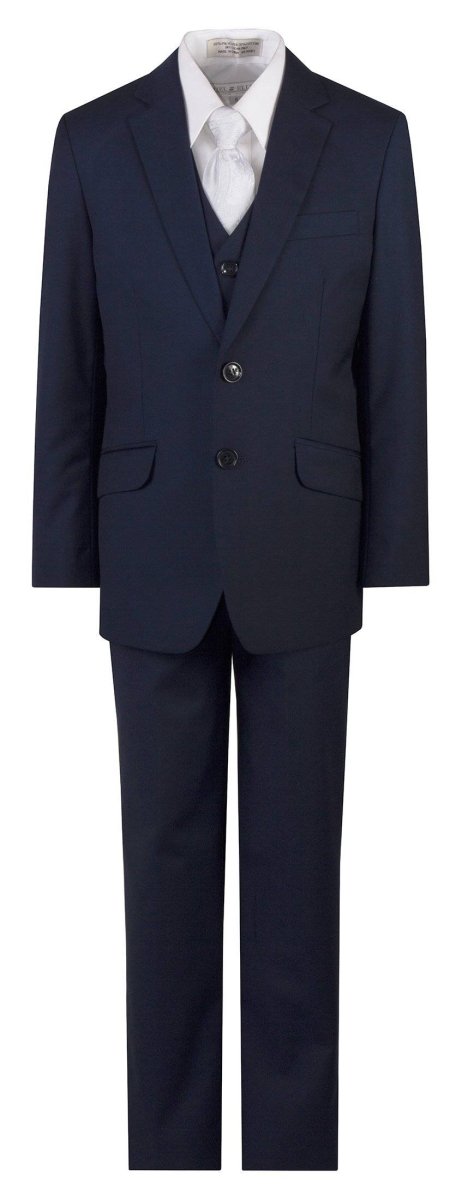 Navy Blue Slim Fit Suit Clergy Jacquard Neck Tie Boys and Youth Sizes 