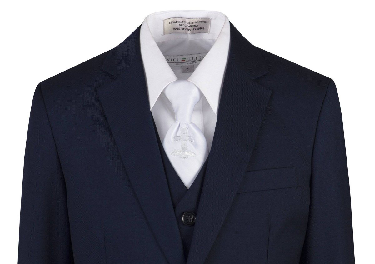 Navy Blue Slim Fit Suit Communion Cross Neck Tie Boys and Youth Sizes 