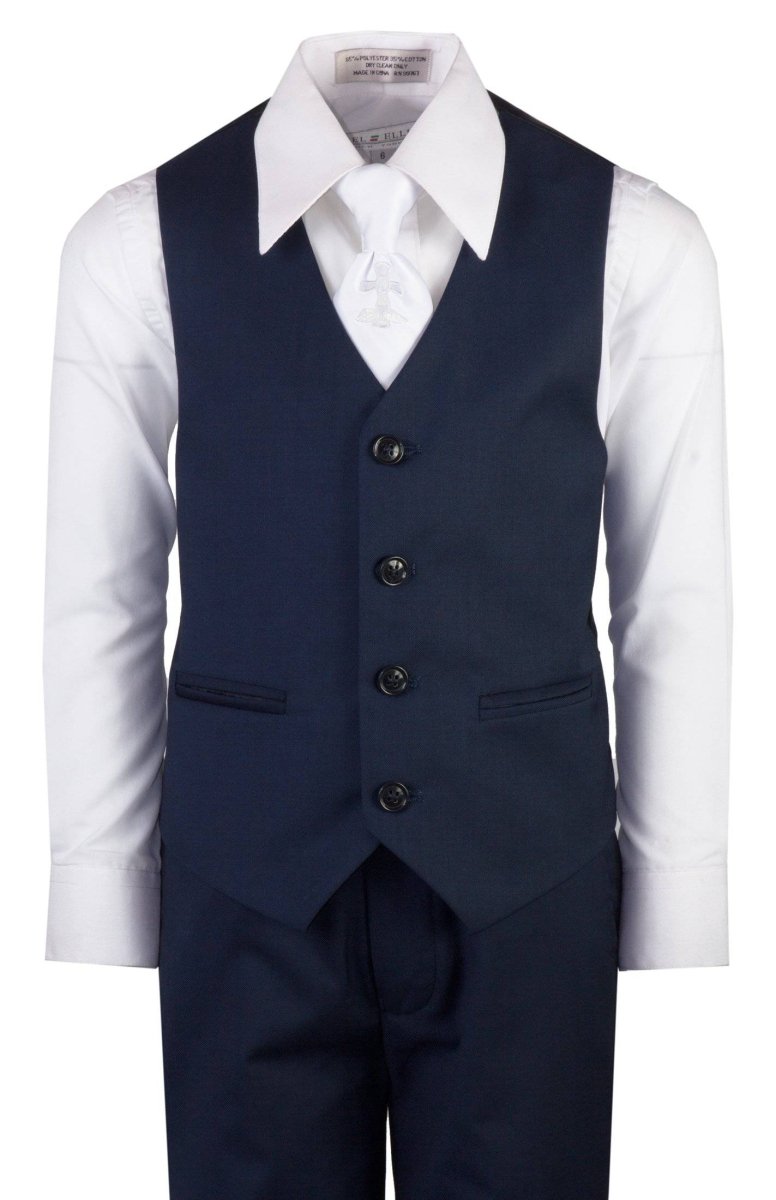 Navy Blue Slim Fit Suit Communion Cross Neck Tie Boys and Youth Sizes 