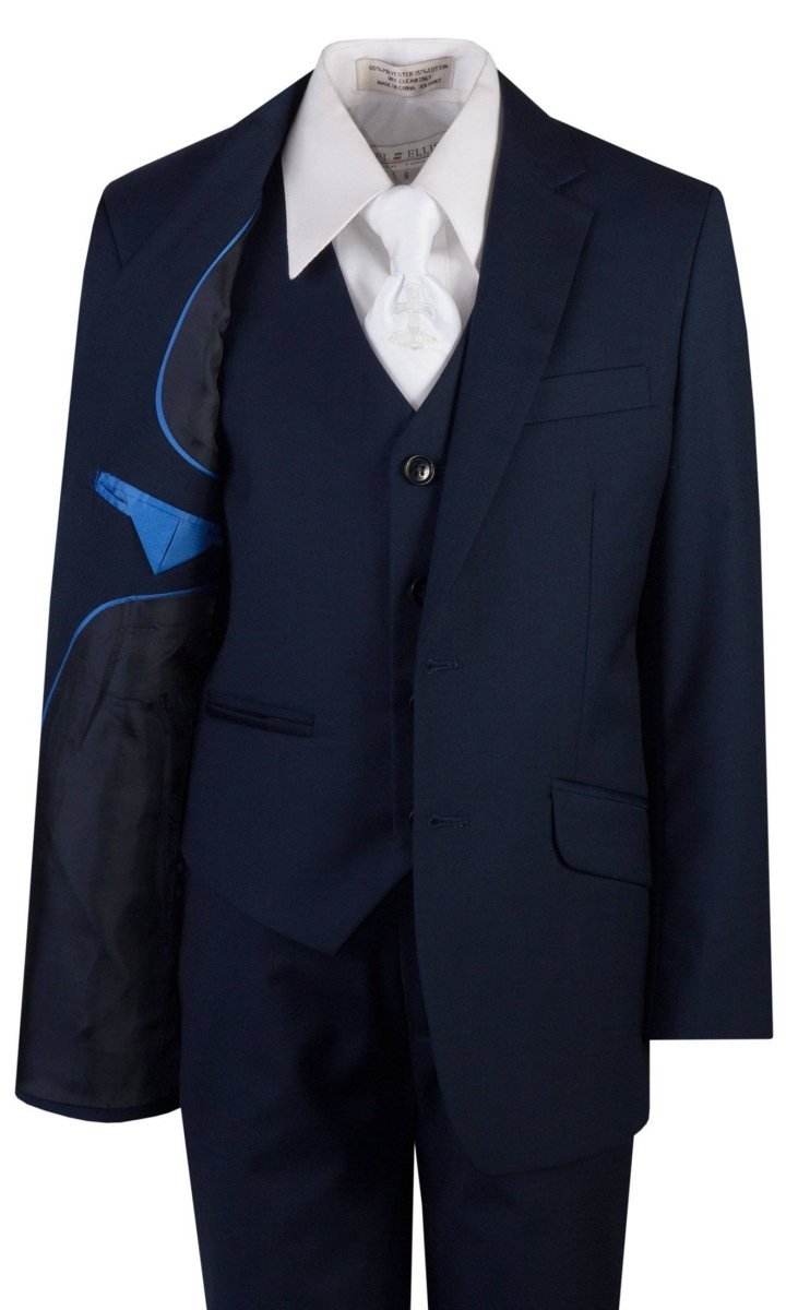 Navy Blue Slim Fit Suit Communion Cross Neck Tie Boys and Youth Sizes 