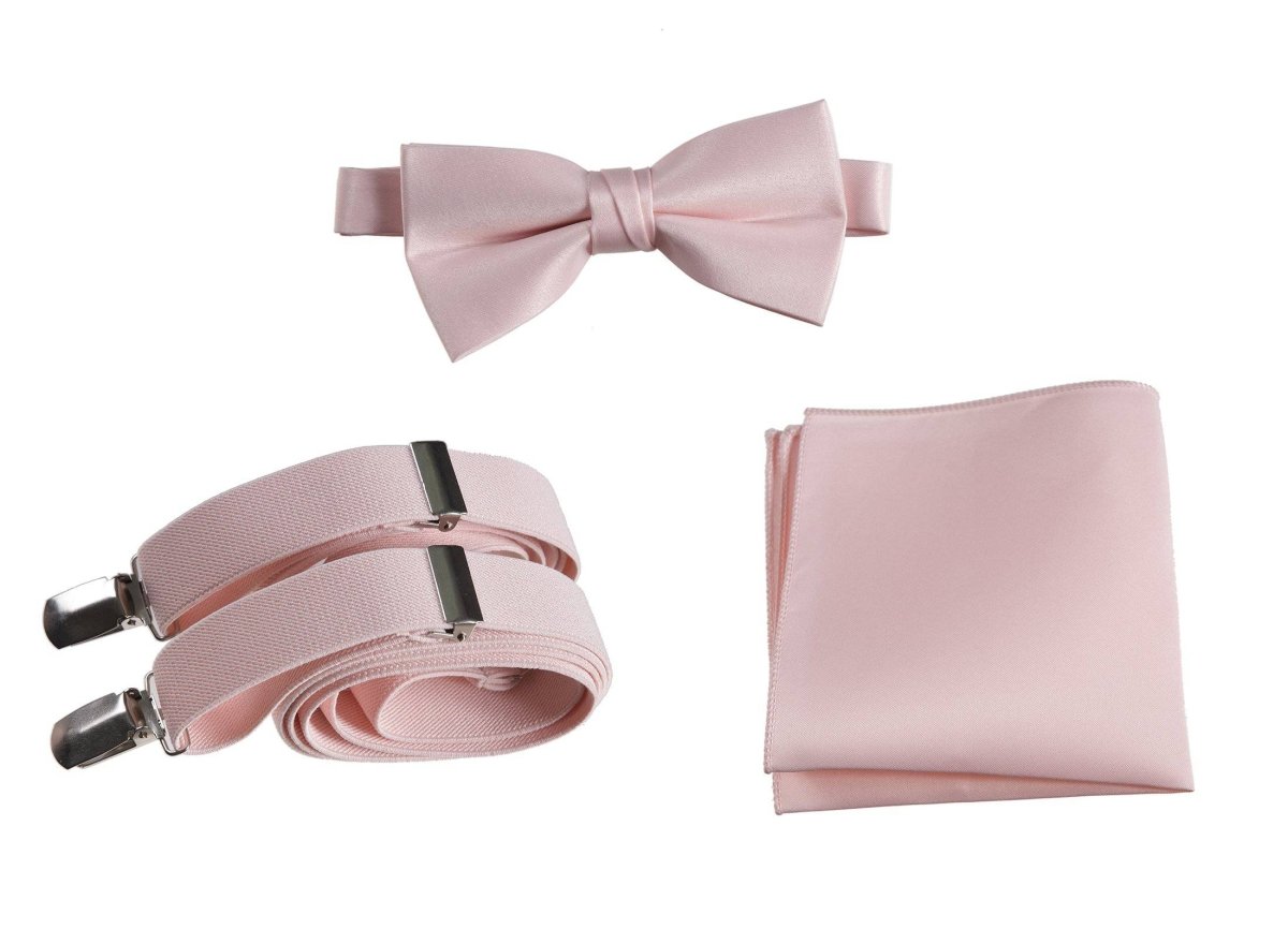 Pre-tied Bow Tie & Pocket Square with Adjustable Stretch Suspender 