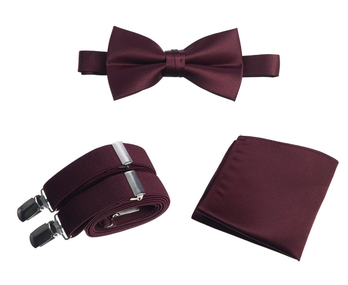 Pre-tied Bow Tie & Pocket Square with Adjustable Stretch Suspender 