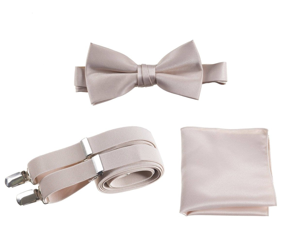 Pre-tied Bow Tie & Pocket Square with Adjustable Stretch Suspender 