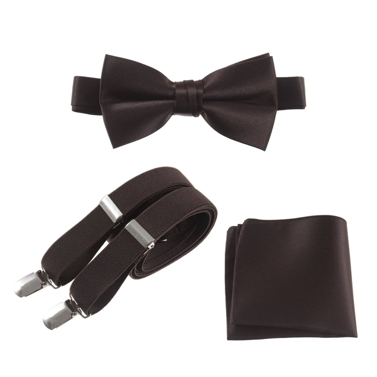 Pre-tied Bow Tie & Pocket Square with Adjustable Stretch Suspender 