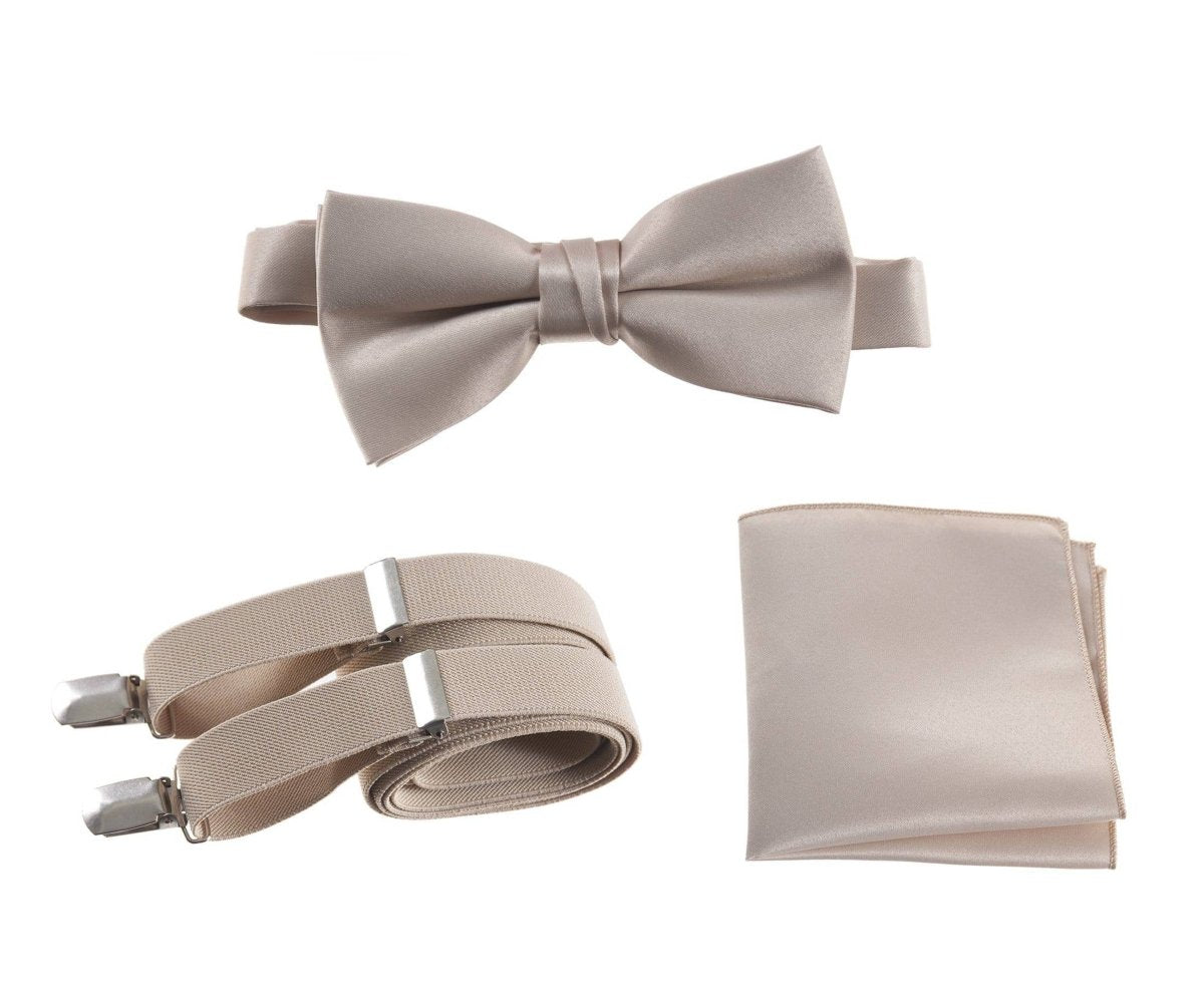 Pre-tied Bow Tie & Pocket Square with Adjustable Stretch Suspender - Tuxgear