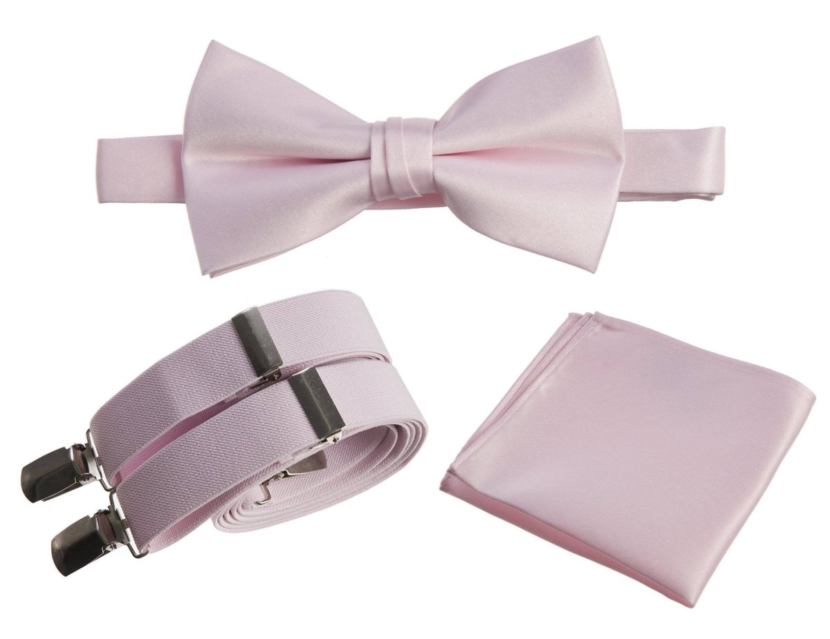 Pre-tied Bow Tie & Pocket Square with Adjustable Stretch Suspender 